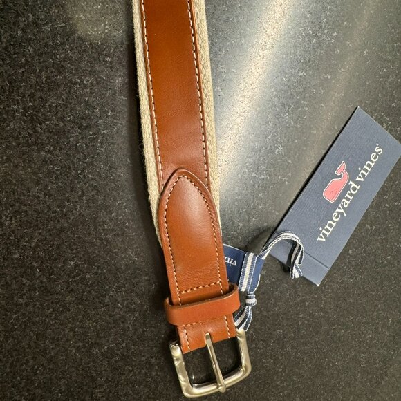 NWT - Vineyard Vines Men's Canvas Trim Leather Belt - size 36 - Picture 4 of 7